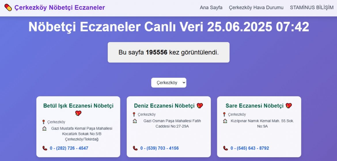 çerkezköy nöbetçi eczane