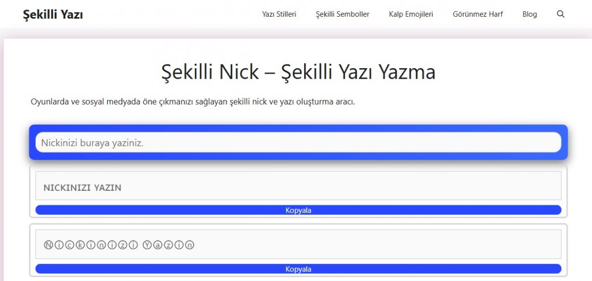 şekilli nick
